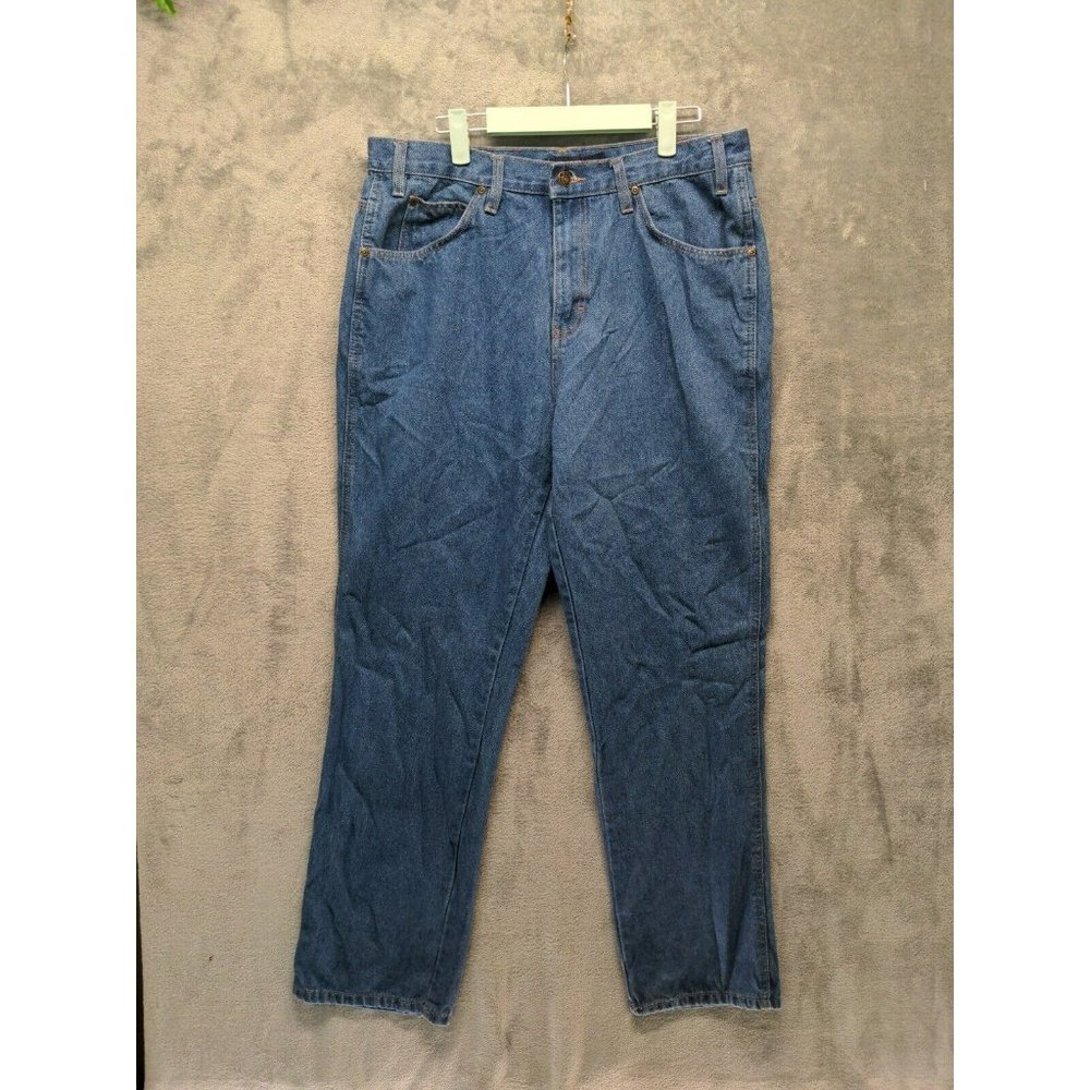 MISSION RIDGE Men Jeans Mid Rise Straight Leg Solid Blue Dark Wash W:36 L:32